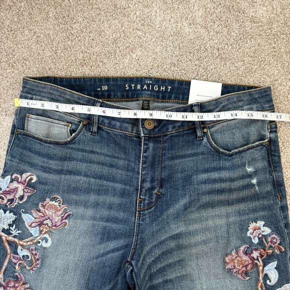 WHBM Straight Crop Jeans Size 10 Denim Floral Embroidered Cropped Raw Edge NWT - Picture 11 of 13